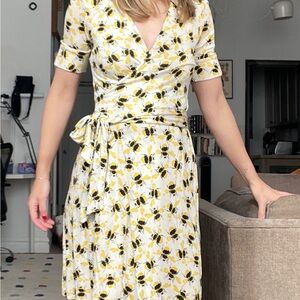 Diane Von Furstenberg White and Yellow Floral Wrap Dress